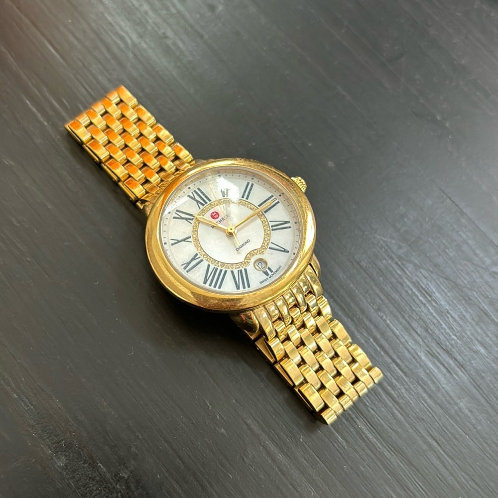 Michele Gold plated diamond dial women’s watch
